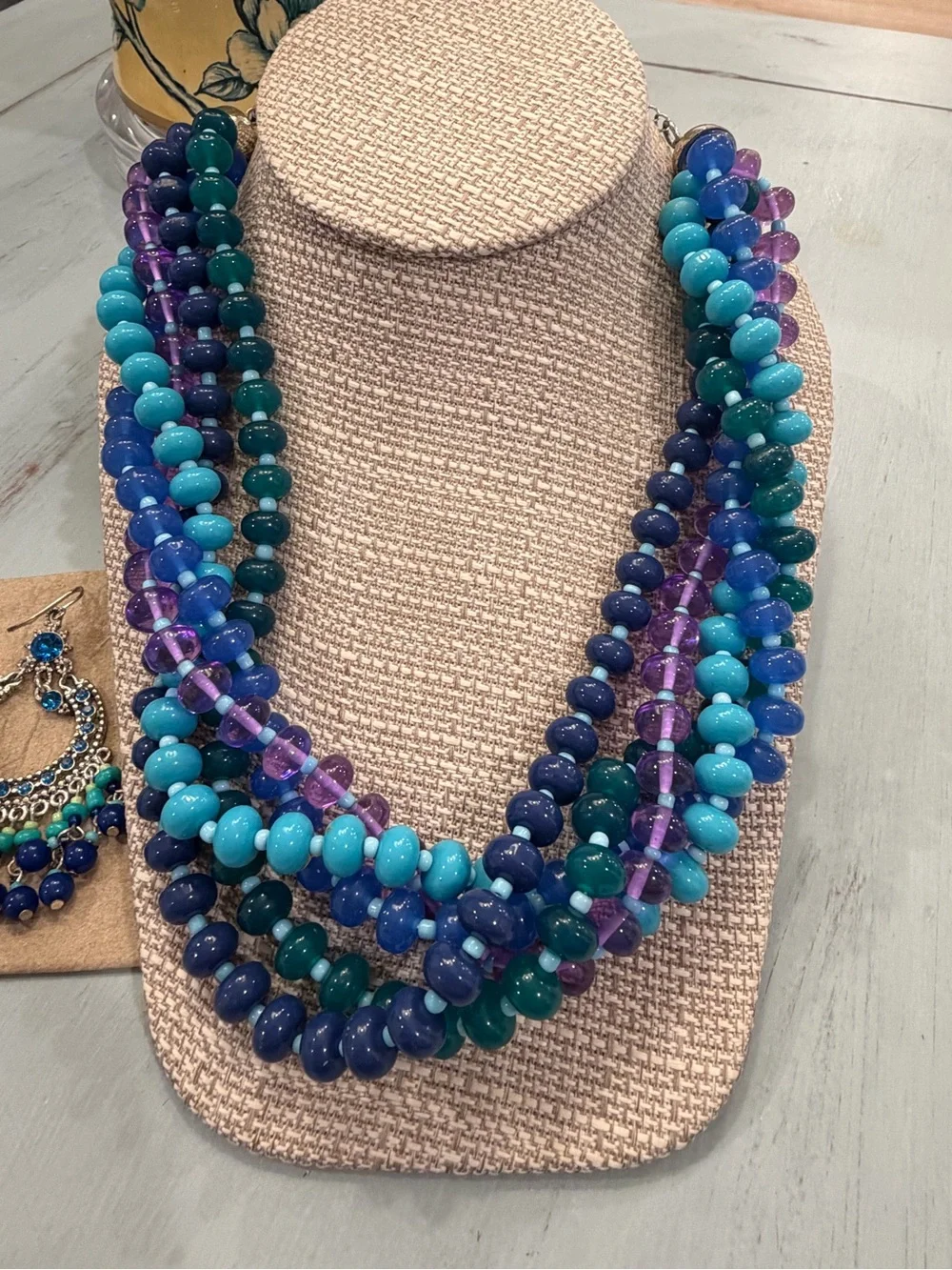 Multi-Strand Blue & Teal Beaded Necklace with Matching Earrings VYG Dana Buchman